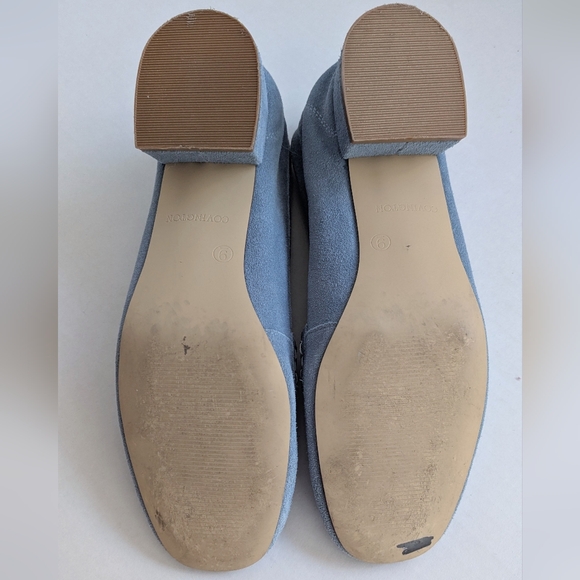 Suede Baby Blue Low Block Heel Loafers - Picture 11 of 12